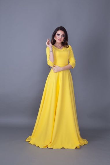 Women's Maxi Length V-Neck Dress-YELLOW - photo 2