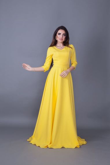 Women's Maxi Length V-Neck Dress-YELLOW - photo 4