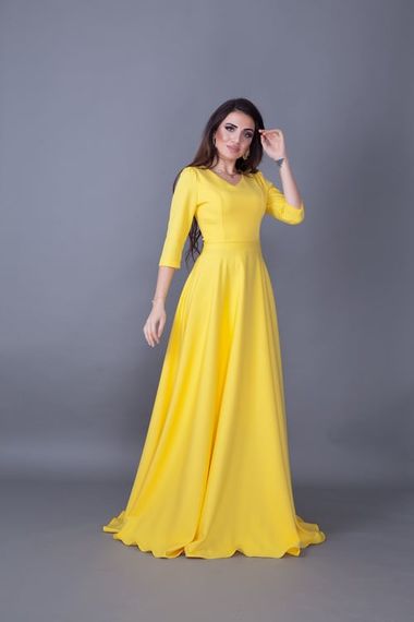 Women's Maxi Length V-Neck Dress-YELLOW - photo 5