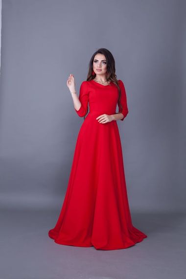 Women's Maxi Length V-Neck Dress-RED - photo 1