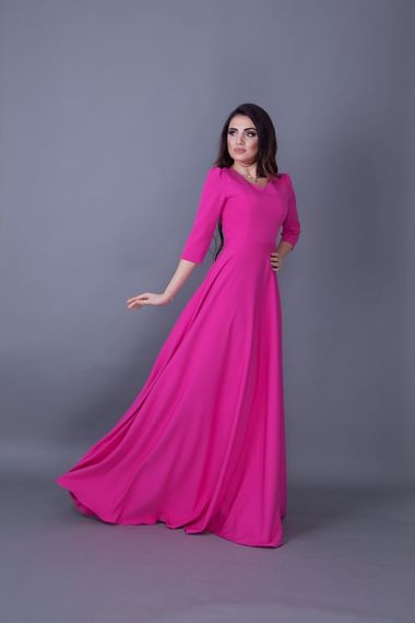 Women's Maxi Length V-Neck Dress-FUCHIA - photo 1