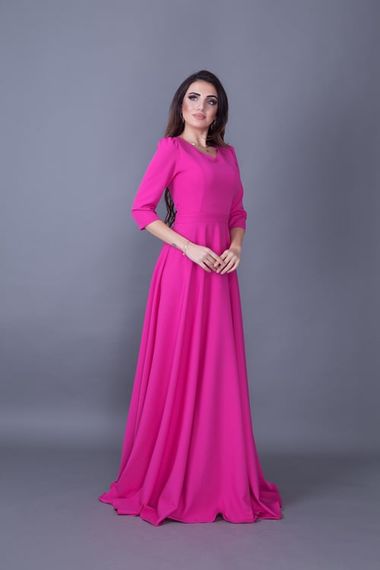 Women's Maxi Length V-Neck Dress-FUCHIA - photo 4