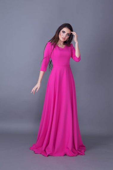 Women's Maxi Length V-Neck Dress-FUCHIA - photo 2