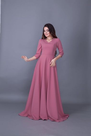 Women's Maxi Length V-Neck Dress-DRIED ROSE - photo 3