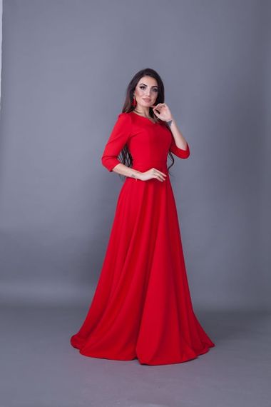 Women's Maxi Length V-Neck Dress-RED - photo 5