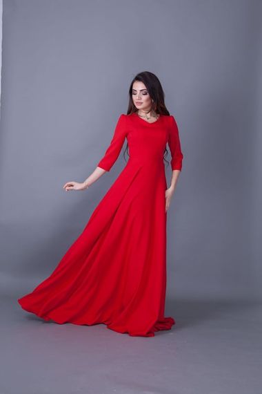 Women's Maxi Length V-Neck Dress-RED - photo 3