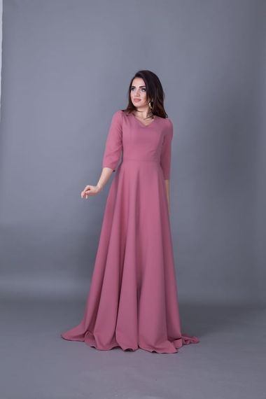 Women's Maxi Length V-Neck Dress-DRIED ROSE - photo 1