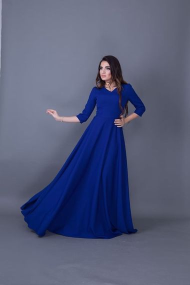 Women's Maxi Length V-Neck Dress-SAX BLUE - photo 1