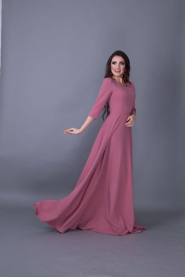 Women's Maxi Length V-Neck Dress-DRIED ROSE - photo 2