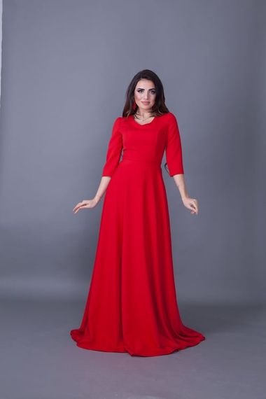 Women's Maxi Length V-Neck Dress-RED - photo 4