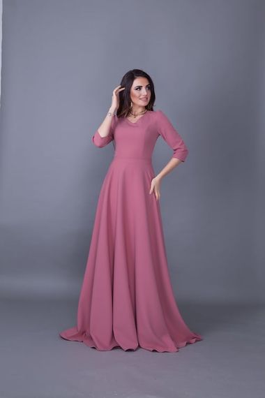 Women's Maxi Length V-Neck Dress-DRIED ROSE - photo 5