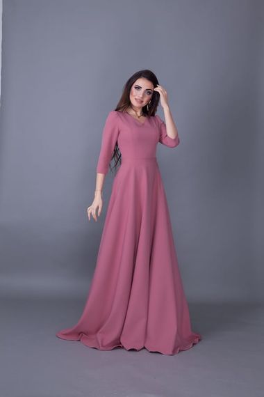 Women's Maxi Length V-Neck Dress-DRIED ROSE - photo 4