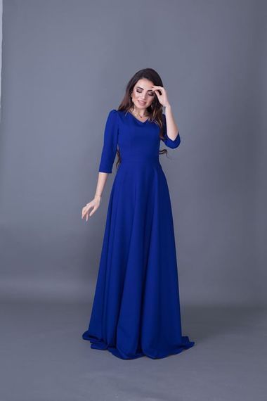 Women's Maxi Length V-Neck Dress-SAX BLUE - photo 2