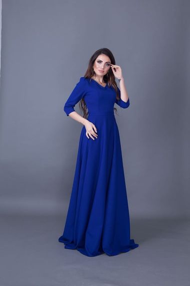 Women's Maxi Length V-Neck Dress-SAX BLUE - photo 5