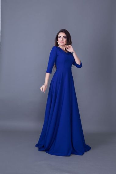 Women's Maxi Length V-Neck Dress-SAX BLUE - photo 3