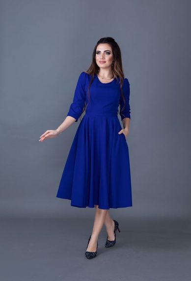 Women's Midi Length V-Neck Dress-SAX BLUE - photo 1