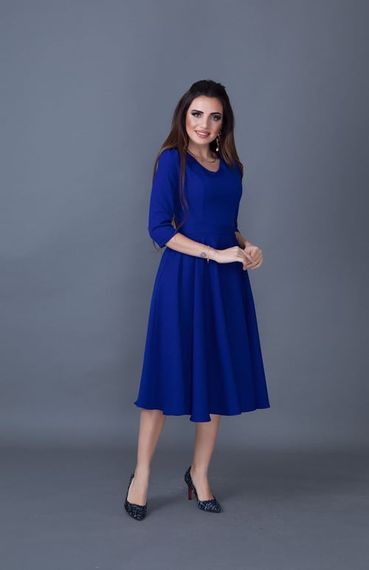 Women's Midi Length V-Neck Dress-SAX BLUE - photo 4