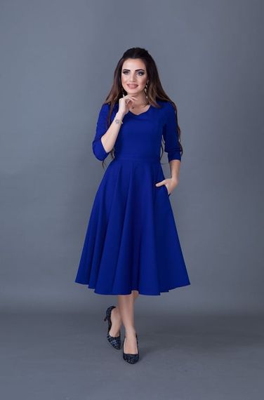 Women's Midi Length V-Neck Dress-SAX BLUE - photo 3