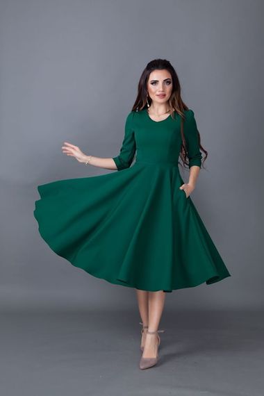 Women's Midi Length V-Neck Dress - EMERALD - photo 2