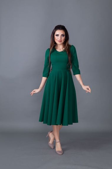 Women's Midi Length V-Neck Dress - EMERALD - photo 1