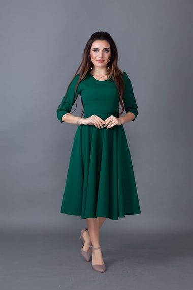 Women's Midi Length V-Neck Dress - EMERALD - photo 4