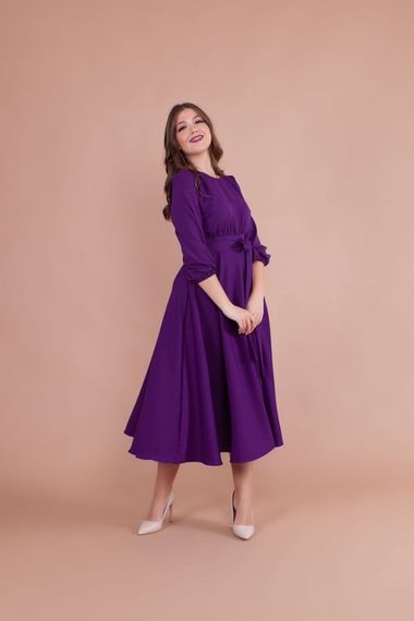 Women's Midi Length Round Neck Belted Dress-DAMSON - photo 4