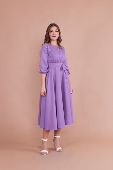 Women's Midi Length Round Neck Belted Dress-MAVICE - photo 3