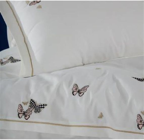 Подвійна підодіяльник Nazik Home Butterfly, вишитий бавовняний атлас, 6 предметів, кремовий колір Bodrum - фото 3