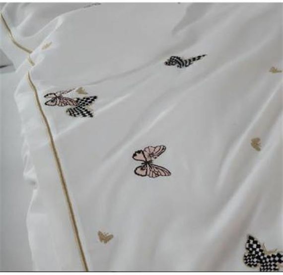 Подвійна підодіяльник Nazik Home Butterfly, вишитий бавовняний атлас, 6 предметів, кремовий колір Bodrum - фото 2