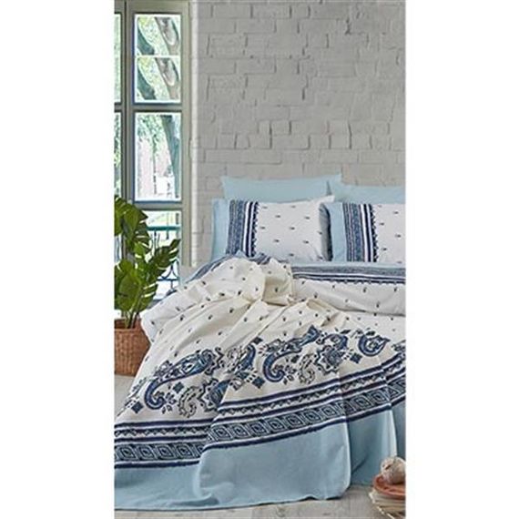 Cotton Life Double Duvet Cover Set Paisley Blue