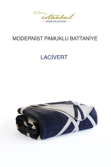 Good Night Istanbul Single Cotton Blanket Modernist Navy Blue