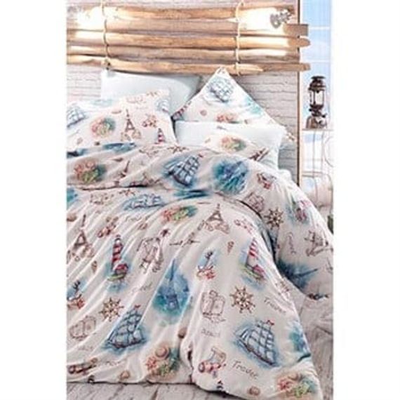 Летний бежевый односпальный комплект покрывал ИИYI GECELER ИСТАНБУЛ с принтом