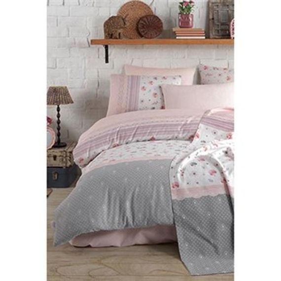 Комплект постільної білизни COTTON LİFE для двоспального ліжка LUSİA, кольору персик, в упаковці