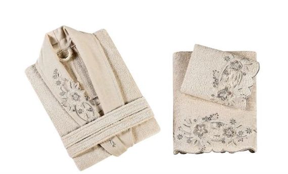 Комплект халатів PUPİLLA з бамбуковою ванетою, пудрового кольору, з лляної тканини