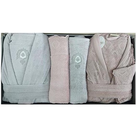 Комплект халатов PUPİLLA для семьи из хлопка Sevilla, цвет розовой петали, светло-серый