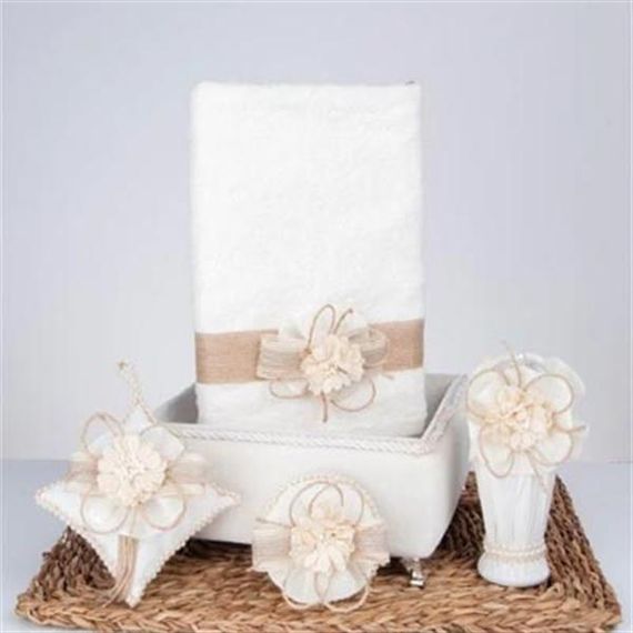 Dream Havlu  Sepet,Süslü Sabun + Şişe + Lavanta Hediyelik Kutulu 5 Parça Set Krem - fotoğraf 1