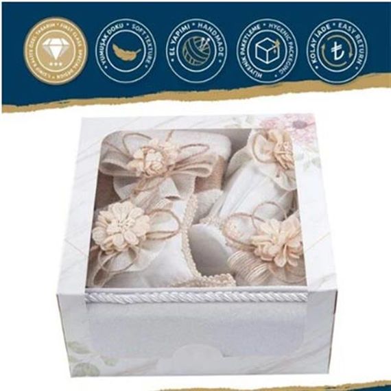 Dream Havlu  Sepet,Süslü Sabun + Şişe + Lavanta Hediyelik Kutulu 5 Parça Set Krem - fotoğraf 5