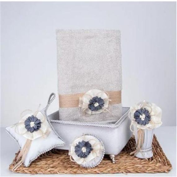 Dream Havlu  Sepet,Süslü Sabun + Şişe + Lavanta Hediyelik Kutulu 5 Parça Set Gri - fotoğraf 1