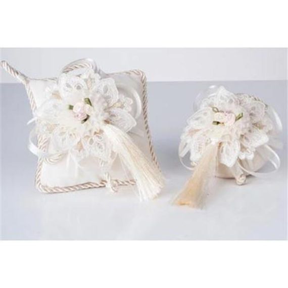 Набор из 5 предметов: корзина для полотенец, украшенное мыло, бутылка и упаковка с лавандой, кремовый цвет - фото 2