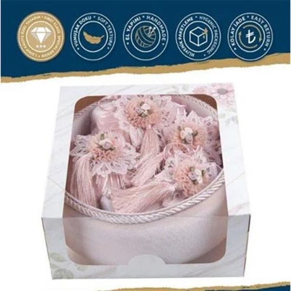 Sweet Havlu Sepet,Süslü Sabun + Şişe + Lavanta Hediyelik Kutulu 5 Parça Set Pudra - fotoğraf 5