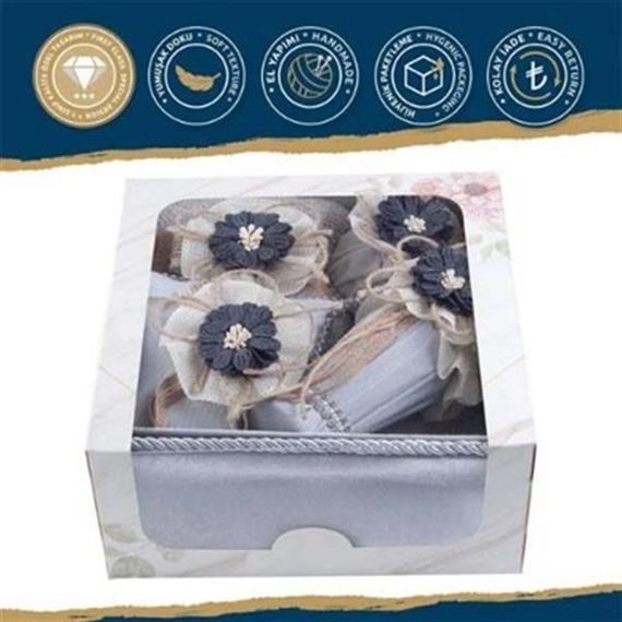 Dream Havlu  Sepet,Süslü Sabun + Şişe + Lavanta Hediyelik Kutulu 5 Parça Set Gri - fotoğraf 5