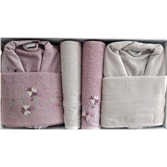 Комплект халатів Cotton Life Aile, 6 предметів, гілка, бордовий-бежевий - фото 2