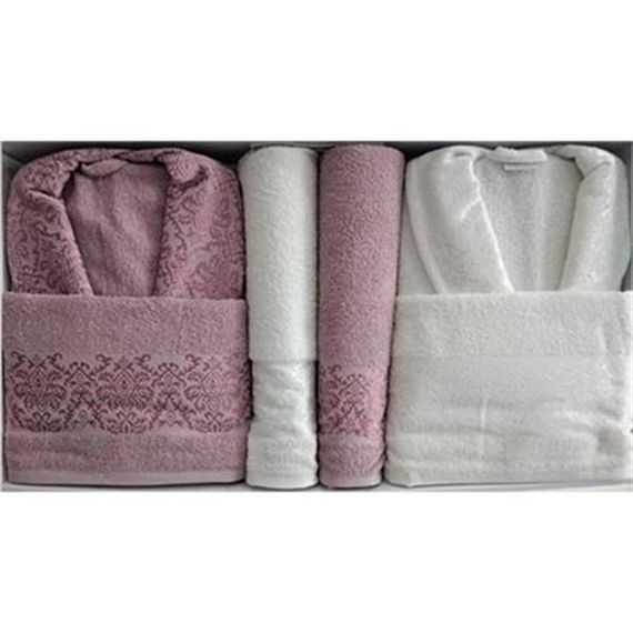 Cotton Life Aile Bornoz Seti Maribel 6 Parça Müdrüm-Krem - fotoğraf 2