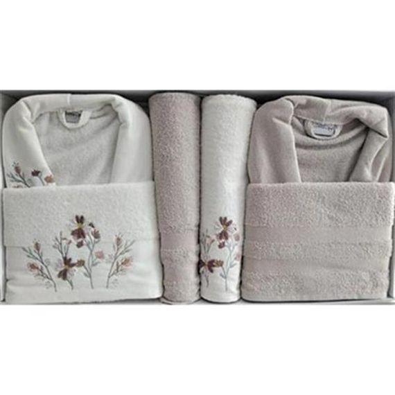 Cotton Life Aile Bornoz Seti Branch 6 Parça Krem-Bej - photo 2