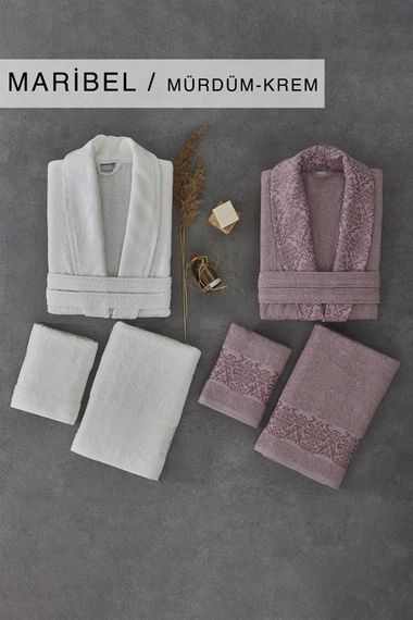 Cotton Life Aile Bornoz Seti Maribel 6 Parça Müdrüm-Krem - fotoğraf 1
