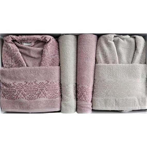 Cotton Life Aile Bornoz Seti Maribel 6 Parça Müdrüm-Bej - fotoğraf 2