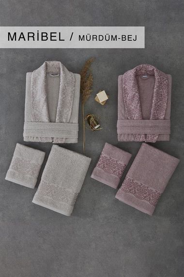 Cotton Life Aile Bornoz Seti Maribel 6 Parça Müdrüm-Bej - fotoğraf 1