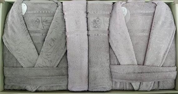Комплект бамбукових халатів Pupilla Silver, ліловий з темно-сірим, комфорт та стиль для всієї сім'ї