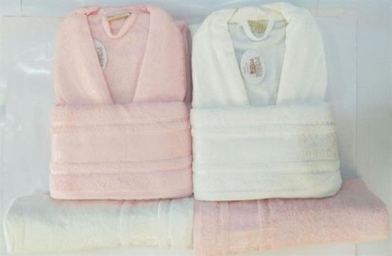 طقم روب حمام الأسرة من بوبيلا ، بامبو فضي وردي-إيكرو