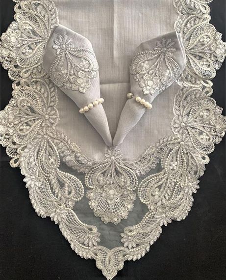 Türkişi Runner Masa Seti Firuze Gri